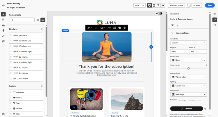 Screenshot showing image settings options in Adobe Campaign Web
