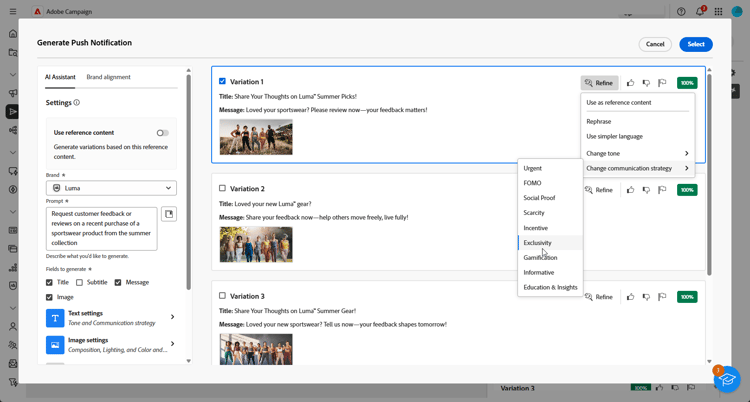 Screenshot showing Refine options
