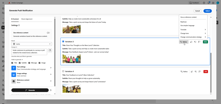 Refine options for push notifications