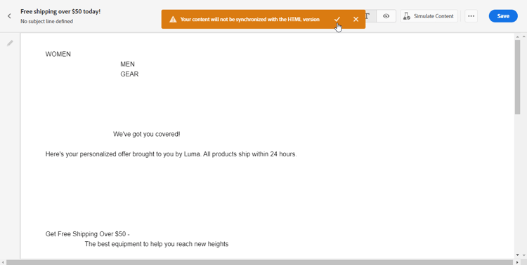 Screenshot showing the check mark button to confirm disabling synchronization.