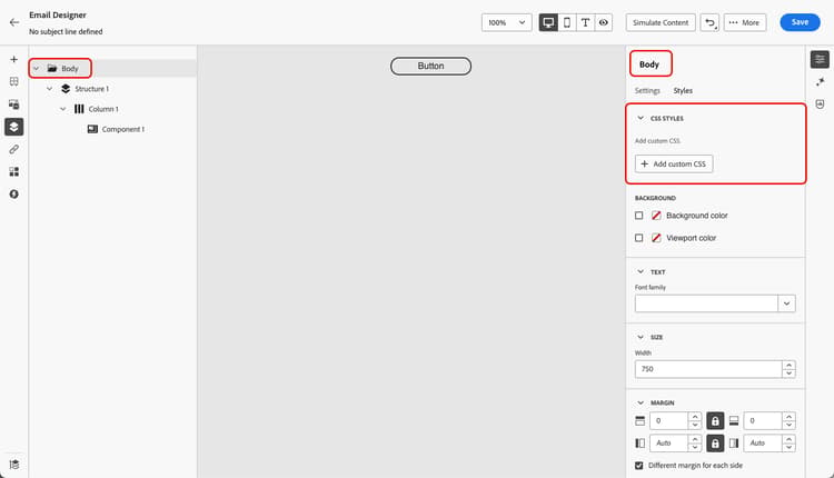 Select the Add custom CSS button