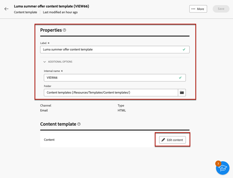 Edit content template option