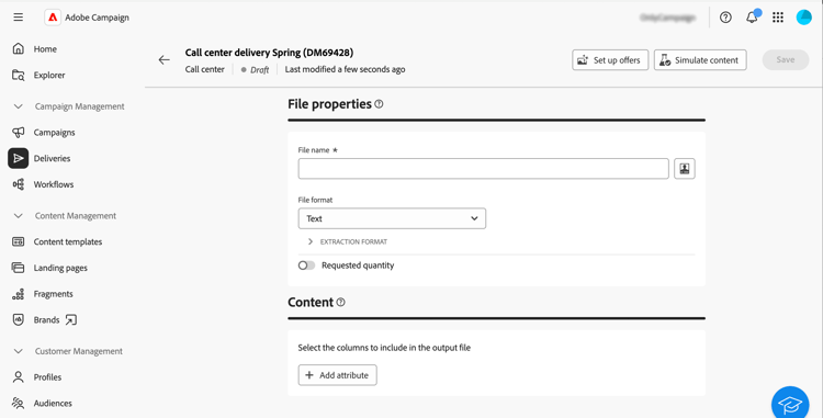 Screenshot showing content editing for a call center delivery
