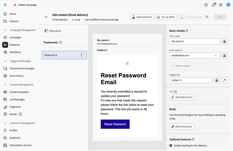 Screenshot showing the content experiments panel