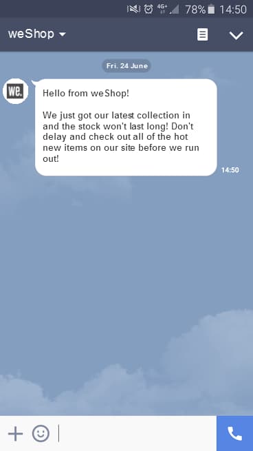 Example of a LINE message received on a mobile device