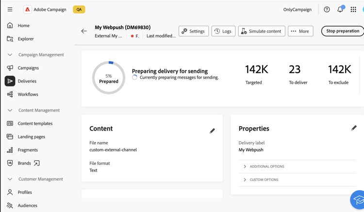 Screenshot showing the prepare option and logs menu