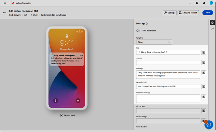 Message composition screen
