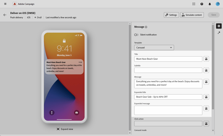 Message composition screen