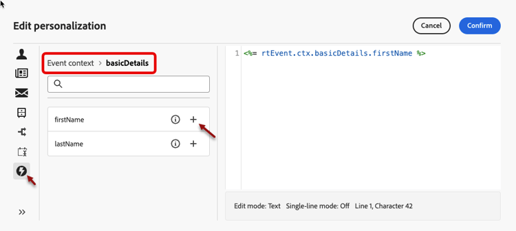 Screenshot showing the addition of personalization for the first name.