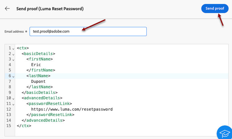 Screenshot showing the Send proof functionality and confirmation process