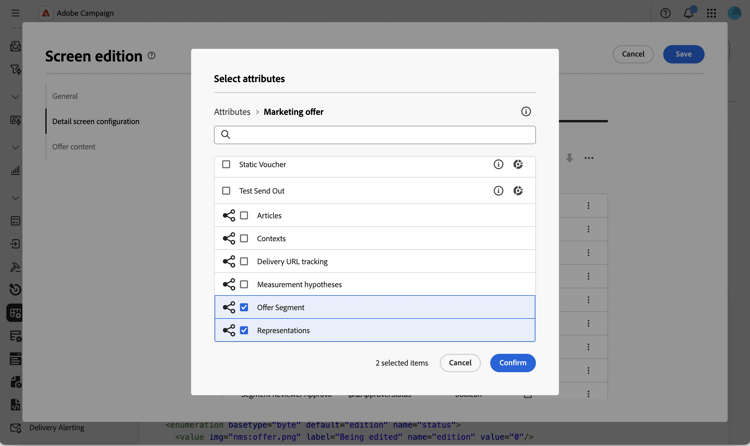 Screenshot showing the attribute picker with a collection link attribute.