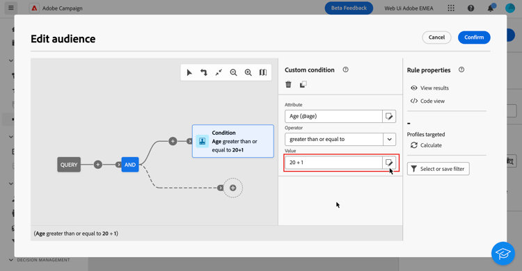Example of editing expression for Value field