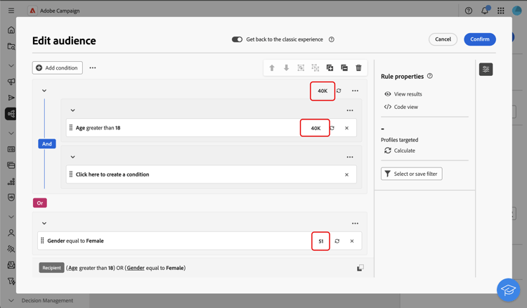 Population and result display