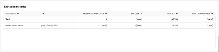 Execution statistics table showing delivery success metrics