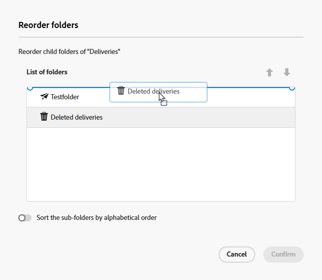 Drag-and-drop functionality for folder reordering