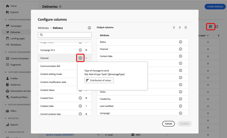 Distribution of values interface for deliveries