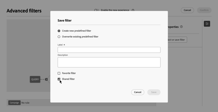 Shared filter option