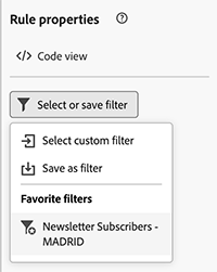 Favorite filters section