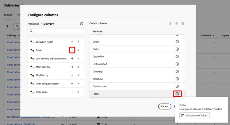 Distribution of values for a link in Output columns
