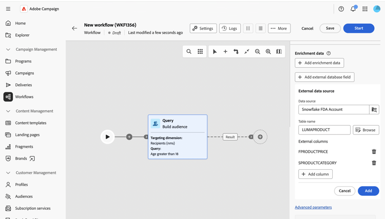 Screenshot showing the external database button