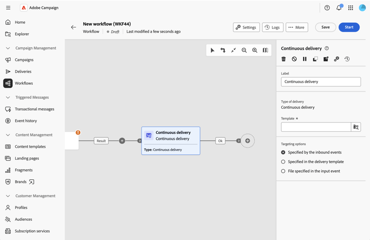 Screenshot showing the Continuous delivery activity
