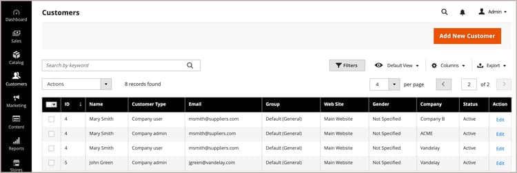 Customer grid with company assignments