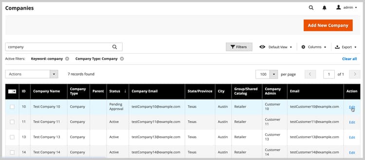 Select action to apply to selected companies