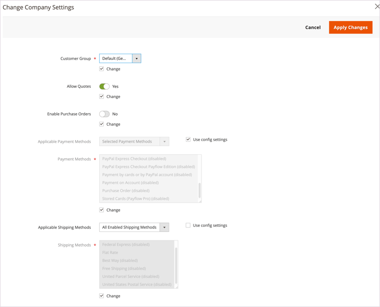 Change company settings for multiple companies