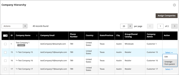 Unassign Companies from a parent organization