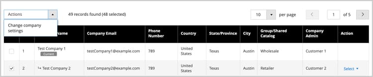 Change company settings for company hierarchy