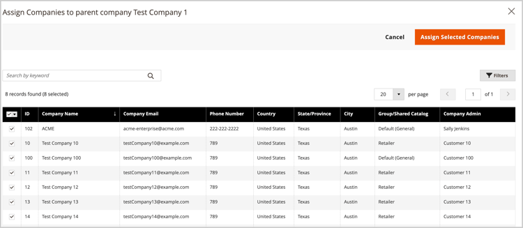 Select companies to assign