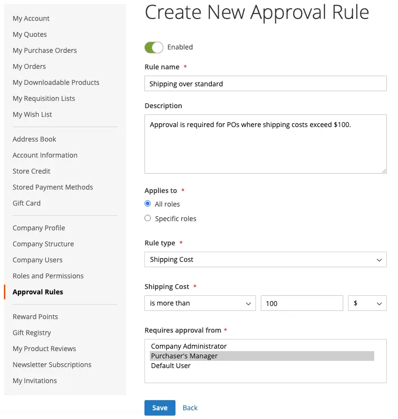 Shipping Cost Approval Rule