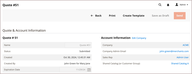 Create quote template from the admin