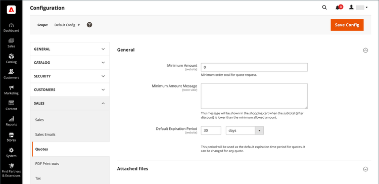 Sales quotes configuration - general