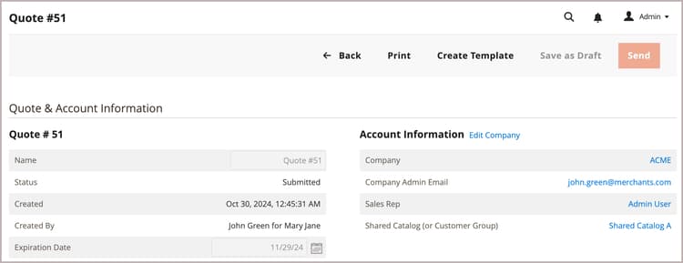 Create quote template from the admin