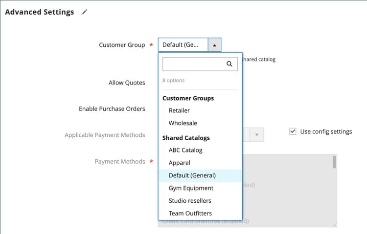 Customer Groups / Shared Catalogs