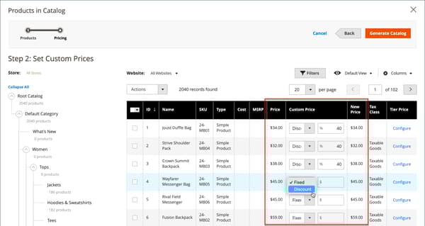 Select Products for Catalog