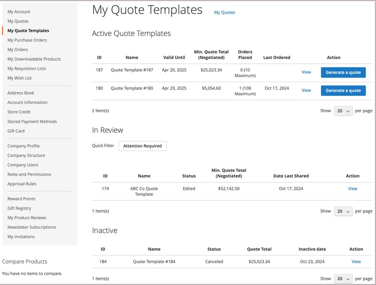 My Quote Templates