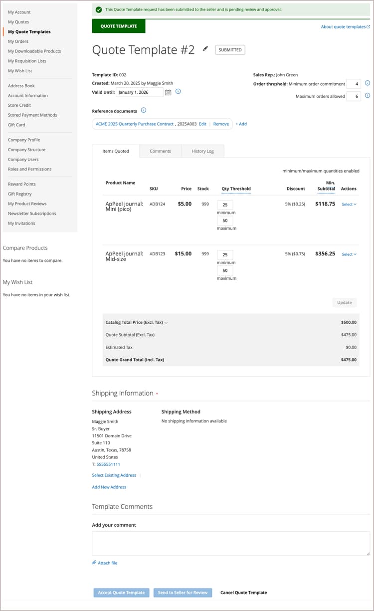 Buyer view of quote template