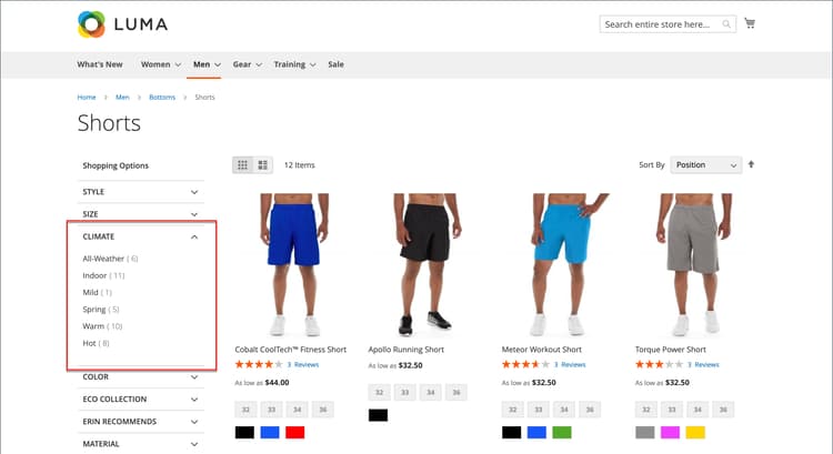 Filterable attributes in layered navigation
