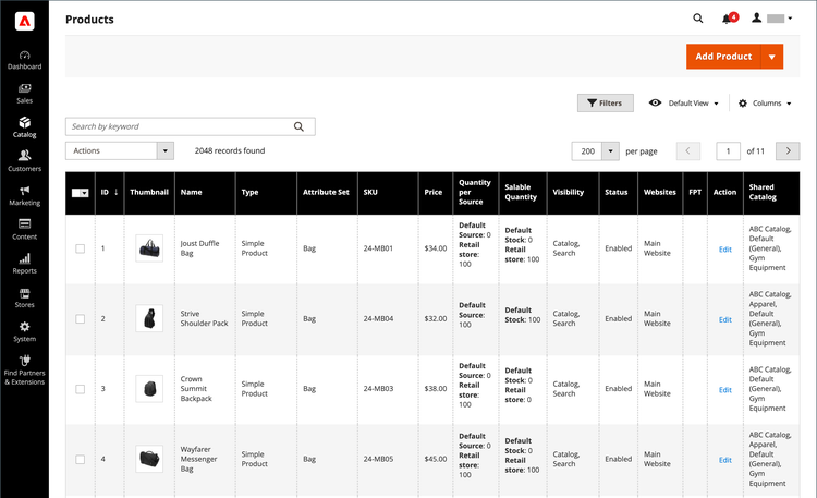 Products grid