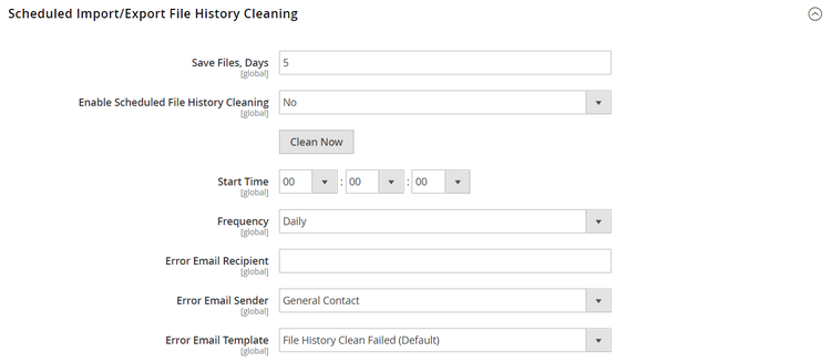 Advanced configuration - Scheduled Import/Export File History Cleaning
