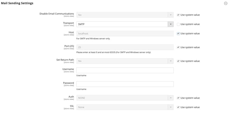 Advanced configuration - Mail Sending Settings with SMTP