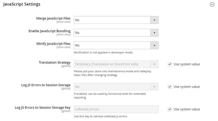 JavaScript Settings