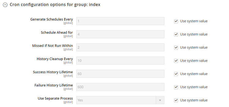 Advanced configuration - Cron Group: Index
