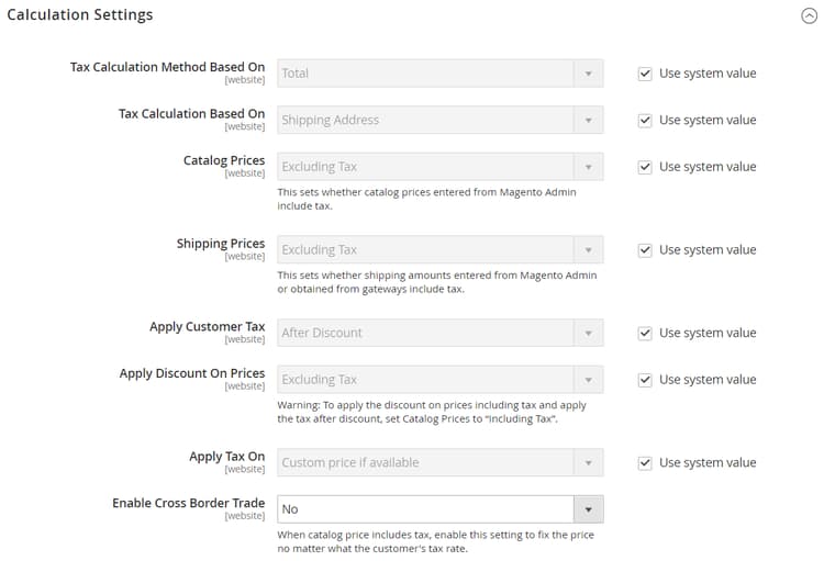 Calculation Settings