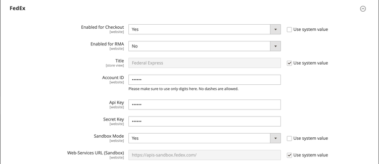 FedEx Account Settings