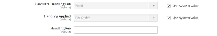 USPS Handling Fee Settings