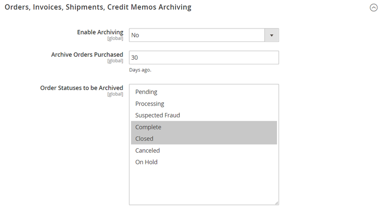 Orders, Invoices, Shipments, Credit Memos Archiving