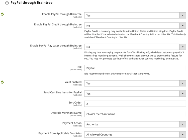 PayPal through Braintree Config 1